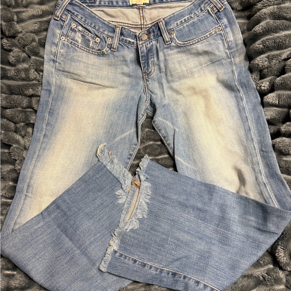 Abercrombie & Fitch Light Blue Flare Jeans with Distressed Knee - Picture 2 of 2